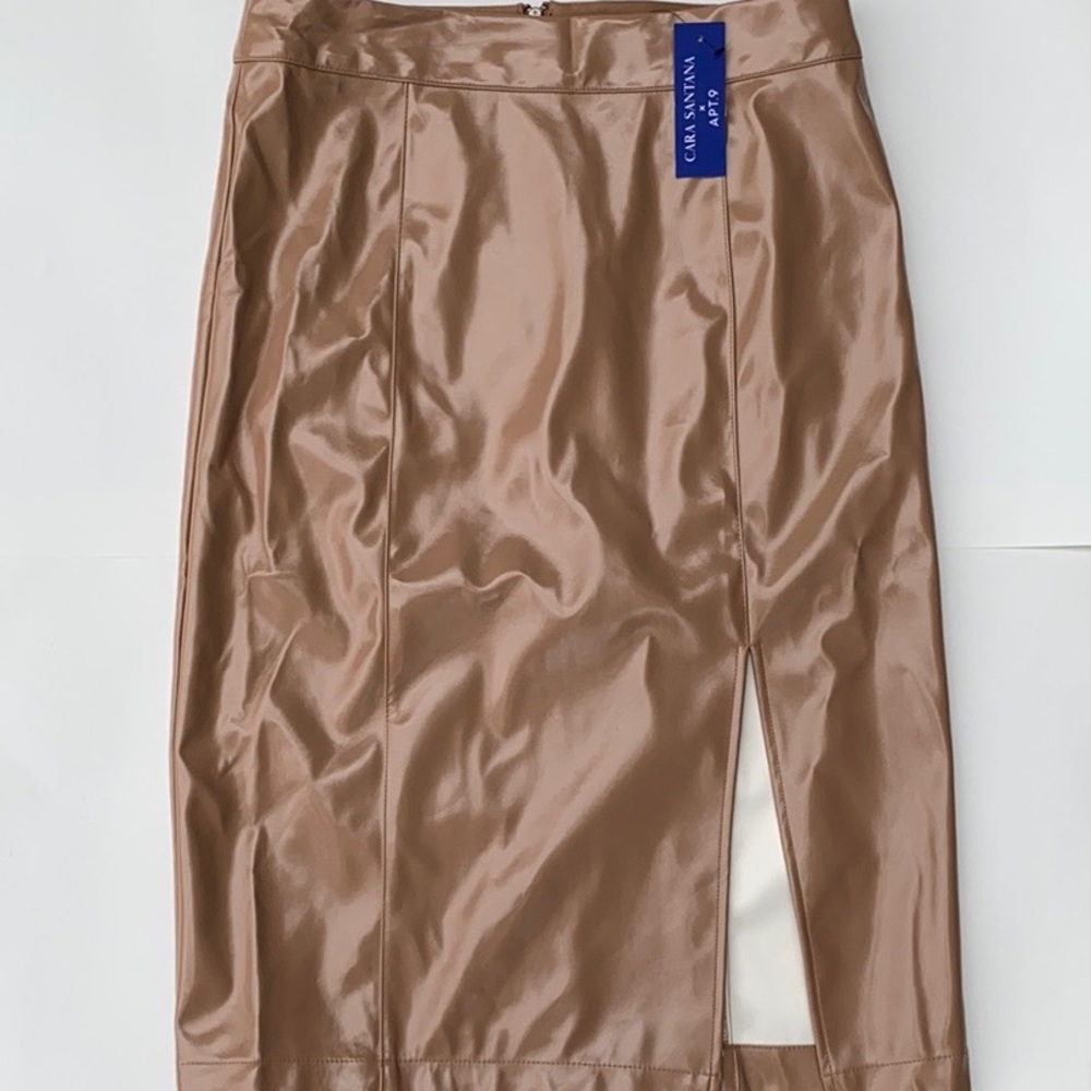 Cara Santana SZ 10 Faux Leather Nude Pencil Skirt New